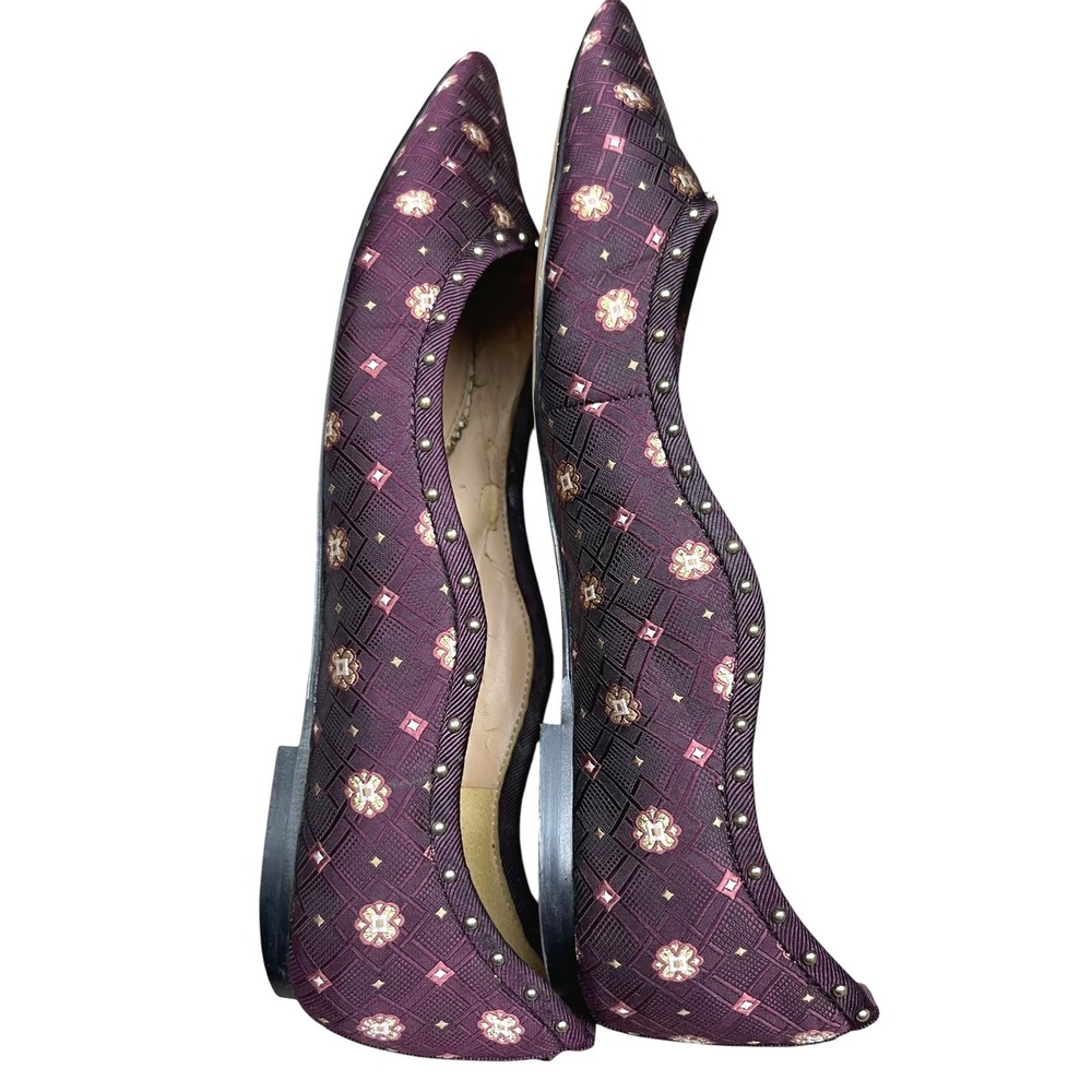 Sam Edelman Women Purple Pointed Toe Flats Size 6.5 Jacquard Studded Floral - Picture 10 of 13